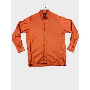 Ermenegildo Zegna Men's Orange Herringbone Long Sleeve Dress Shirt Size XXL